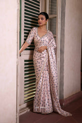 Roma Cream Satin Silk Saree